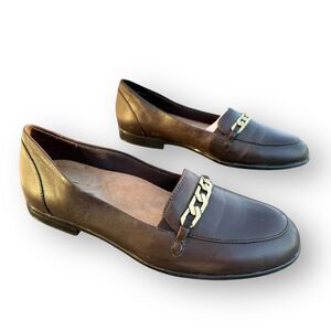 Trotters Anatasia Slip On Brown with Chain Moc Loafer Leather Women’s size 6N